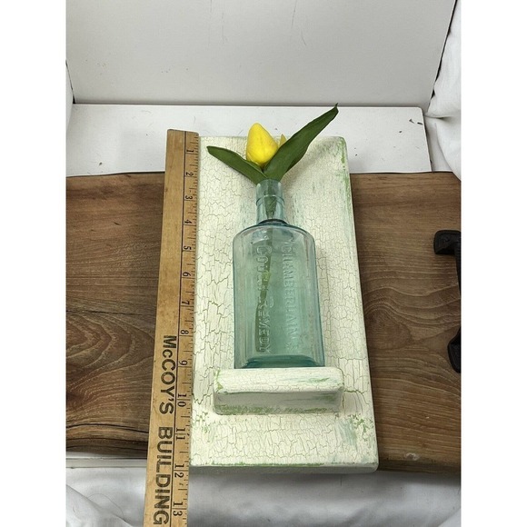 Aqua Blue CHAMBERLAIN’S Cough Remedy DES MOINES IA Medicine Bottle Tulip Folk - Picture 8 of 13